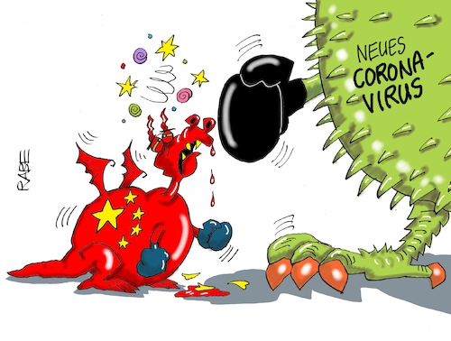 Cartoon: Coronavirus (medium) by RABE tagged trump,präsident,usa,china,handelskrieg,strafzölle,peking,rabe,ralf,böhme,cartoon,karikatur,pressezeichnung,farbcartoon,tagescartoon,atomtests,atomgespräche,nordkorea,südkorea,bilanz,diagramm,corona,coronavirus,epedemi,virus,drachen,boxer,boxkampf,boxhandschuh,lungenkrankheit,infektion,pandemie,zentralchina,krankheit,virusforscher,reisende,einschleppung,ansteckung,verdachtsfälle,risiko,erkrankung,krankheitsbild,ansteckungsgefahr,keime,bakterien,überträger,symptome,erkältung,infizierung,trump,präsident,usa,china,handelskrieg,strafzölle,peking,rabe,ralf,böhme,cartoon,karikatur,pressezeichnung,farbcartoon,tagescartoon,atomtests,atomgespräche,nordkorea,südkorea,bilanz,diagramm,corona,coronavirus,epedemi,virus,drachen,boxer,boxkampf,boxhandschuh,lungenkrankheit,infektion,pandemie,zentralchina,krankheit,virusforscher,reisende,einschleppung,ansteckung,verdachtsfälle,risiko,erkrankung,krankheitsbild,ansteckungsgefahr,keime,bakterien,überträger,symptome,erkältung,infizierung
