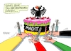 Cartoon: Einheitsgedanken (small) by RABE tagged bundestagswahl,wahlkampf,osten,ddr,ostbeauftragter,bundesregierung,recht,rabe,ralf,böhme,cartoon,karikatur,pressezeichnung,farbcartoon,tagescartoon,cdu,wahlplakat,laschet,lacher,lachnummer,torte,geburtstagstorte,einheit,tag,deutsche,dritter,oktober,ost,west,macht,sondierungsgespräche,politpoker,hände,messer,gabel,kuchengabel,stich,stichwunden,bundesadler