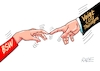 Cartoon: Fingerspitzengefühl II (small) by RABE tagged landtagswahl,thüringen,septemper,cdu,afd,mario,voigt,bernd,höcke,tv,duell,fernsehduell,rabe,ralf,böhme,cartoon,karikatur,pressezeichnung,farbcartoon,tagescartoon,bündnis,sahra,wagenknecht,bsw,koalition,koalitionspartner,zusammenschluss,hand,finger,fingerspitzen,berührung,deckengemälde,michelangelo