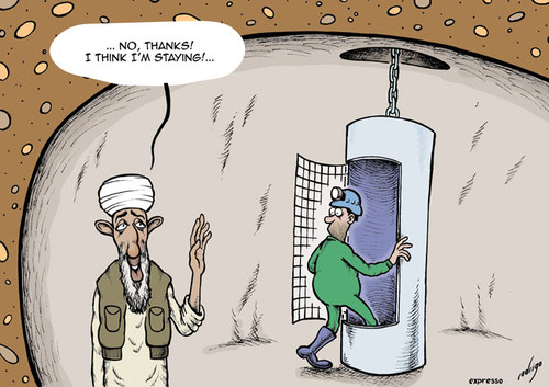 Cartoon: Chile miners rescued (medium) by rodrigo tagged chile,miners,mine,rescue,osaba,bin,laden,terror