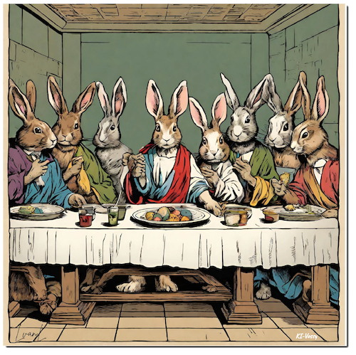 Cartoon: Das Hasenmahl (medium) by A Human tagged ostern,hasen,abendmahl,vinci,maler,davinci,ostern,hasen,abendmahl,vinci,maler,davinci