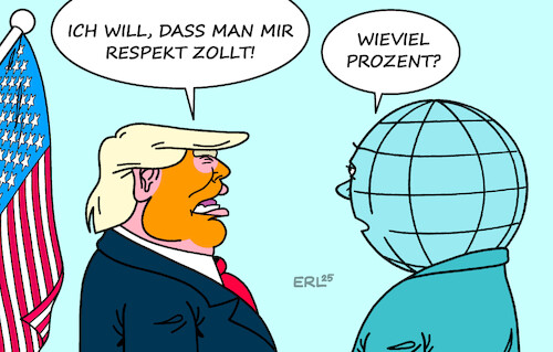Cartoon: Respekt (medium) by Erl tagged politik,usa,trump,zoll,zölle,welthandel,erde,welt,respekt,prozent,karikatur,erl,politik,usa,trump,zoll,zölle,welthandel,erde,welt,respekt,prozent,karikatur,erl