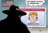 Cartoon: Terrorverdacht (small) by Erl tagged usa,geheimdienst,nsa,spionage,überwachung,abhörung,daten,internet,email,sms,telefon,kommunikation,deutschland,eu,terrorismus,terror,verdacht,bundeskanzlerin,angela,merkel,name,klang,rückwärts,arabisch